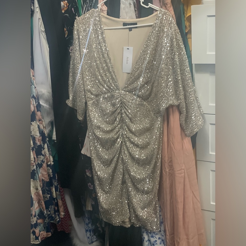 Gold sequin mini dress
